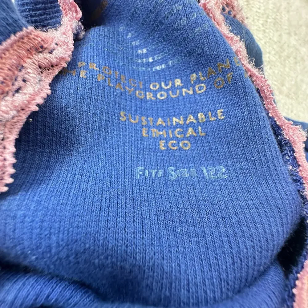 Alba of Denmark Blue Ribbed Lace Trimmed Heart Tee GUC 6/7